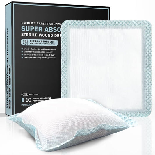 EVERLIT Super Saugfähiger Wundverband | Nicht haftende weiche chirurgische Gaze für stark nässende Wunden | Großer steriler nicht klebender Verband für schnelle Wundheilung | Packung mit 10 (15 x 15 cm)