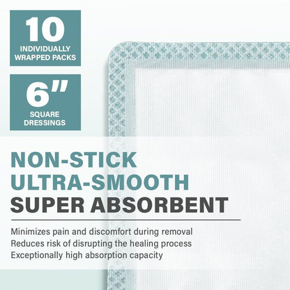EVERLIT Super Saugfähiger Wundverband | Nicht haftende weiche chirurgische Gaze für stark nässende Wunden | Großer steriler nicht klebender Verband für schnelle Wundheilung | Packung mit 10 (15 x 15 cm)
