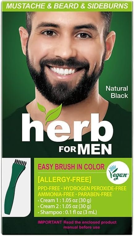 Herb Speedy Herb For Men Mustache & Beard Dye Nature Black 1 Pack – PPD-freie, ammoniakfreie vegane Bartfarbe für empfindliche Haut