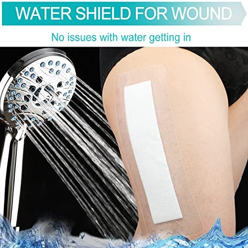 Wasserdichte Wundauflagen für große Wunden, Knie- und Hüftoperationen – Klebender Inselverband, Pflasterband für die Dusche, kein Kleber in der Mitte, 4 x 14 Zoll (14er-Pack)