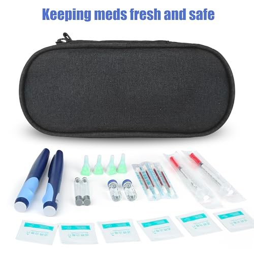 CDBXPRG Insulin Pen Kühltasche Reiseetui mit TSA-zugelassenen Kühlakkus, Isolierte Aufbewahrung für Diabetes-Medikamente, Organizer für Insulin-Pens und Zubehör, für Alltag und Reisen, Schwarz