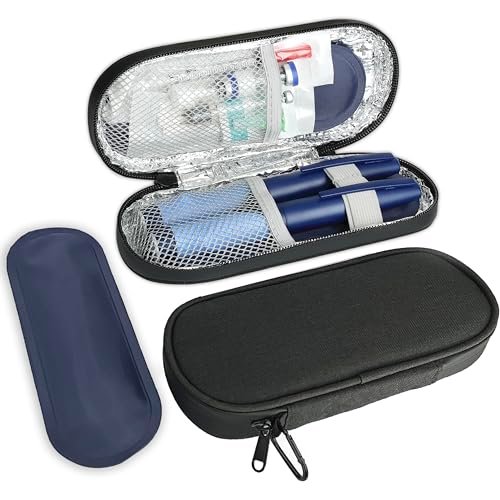 CDBXPRG Insulin Pen Kühltasche Reiseetui mit TSA-zugelassenen Kühlakkus, Isolierte Aufbewahrung für Diabetes-Medikamente, Organizer für Insulin-Pens und Zubehör, für Alltag und Reisen, Schwarz