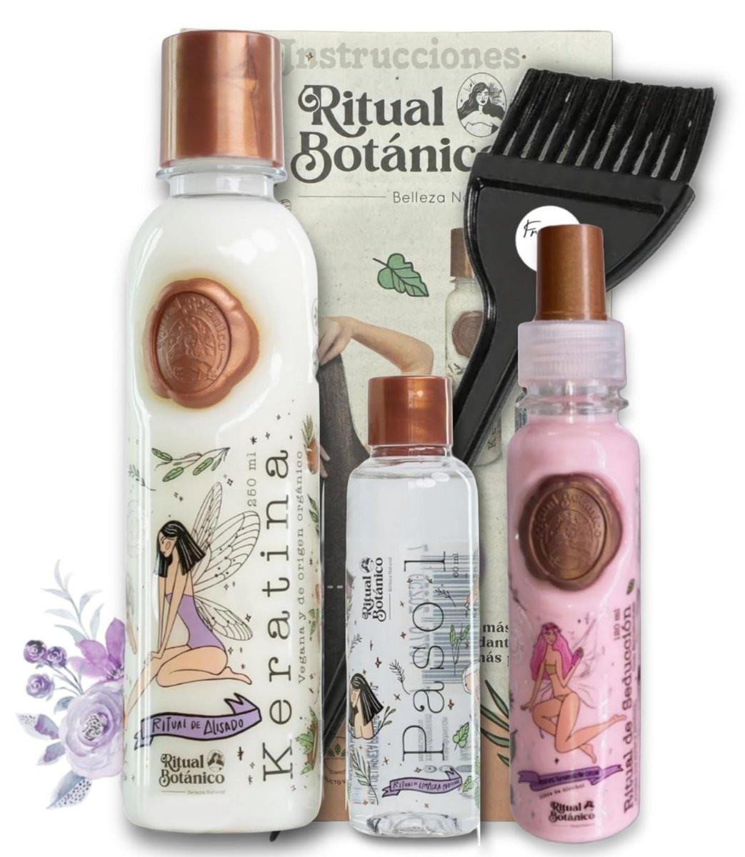 Keratina Ritual Botanico 250ml & Termo Protector 120ml – Bio-Haarserum & Hitzeschutz mit Applikatorpinsel und Anleitung | Organisches veganes Progressiv-Glättungsset ohne Formaldehyd und Ammoniak | Kolumbianisches Produkt