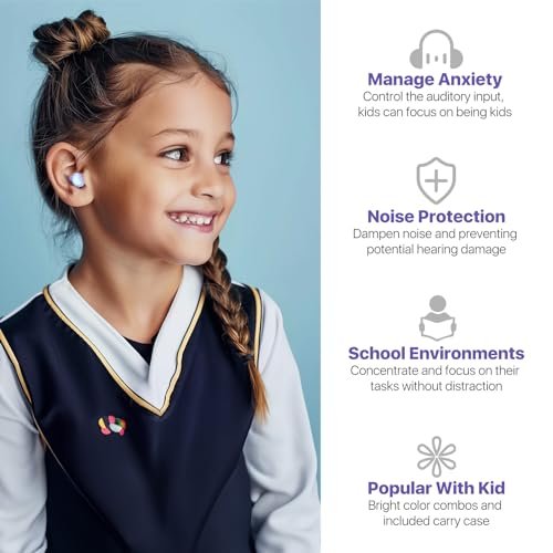 Softvox Kinder Gehörschutz Ohrstöpsel (6-12 Jahre) - Wiederverwendbarer Lärmschutz für Konzerte, Reisen, Konzentration, laute Events, Schlaf, Lärmempfindlichkeit – 26 dB Kinderohrstöpsel