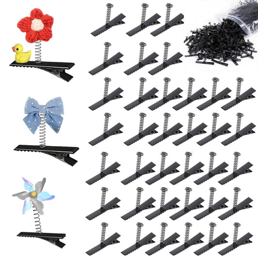 Abaodam 100 Stück Metall Entenschnabel-Haarklammern mit Feder, Schwarze Alligator Clips, Rohlinge für Erwachsene, Kinder, DIY-Schleifenbasteln & Rave Sprouts
