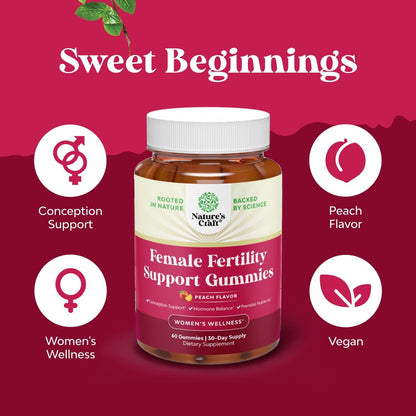 Fruchtbarkeits-Gummibärchen für Frauen – Myo-Inositol, Folsäure & Mönchspfeffer – Vegan, glutenfrei – Saftiger Pfirsich – 60 Stück
