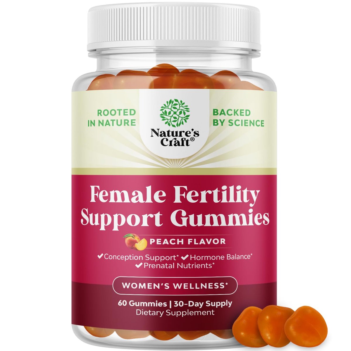 Fruchtbarkeits-Gummibärchen für Frauen – Myo-Inositol, Folsäure & Mönchspfeffer – Vegan, glutenfrei – Saftiger Pfirsich – 60 Stück