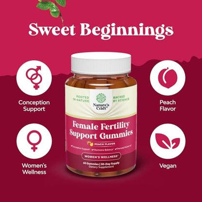 Fruchtbarkeits-Gummibärchen für Frauen – Myo-Inositol, Folsäure & Mönchspfeffer – Vegan, glutenfrei – Saftiger Pfirsich – 60 Stück