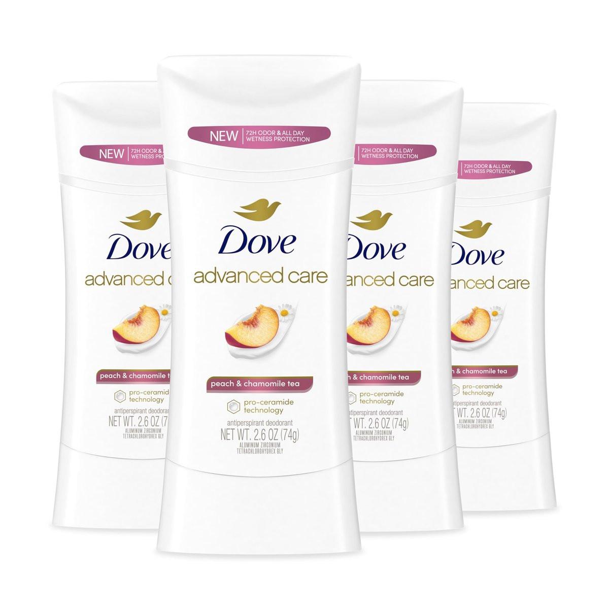 Dove Advanced Care Antitranspirant Deodorant Trockenspray Pfirsich & Kamillentee 3er-Pack – 72h Geruchskontrolle & ganztägiger Schutz vor Nässe mit ProCeramide Technologie, 3,8 oz