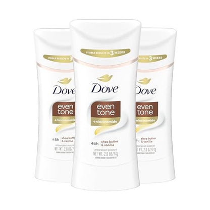Dove Antitranspirant-Deodorant Stick Even Tone Shea Butter & Vanilla 3er-Pack – 48h Schutz vor Schweiß und Geruch & Hautregeneration mit Niacinamid, sichtbare Ergebnisse in 3 Wochen, 2,6 oz