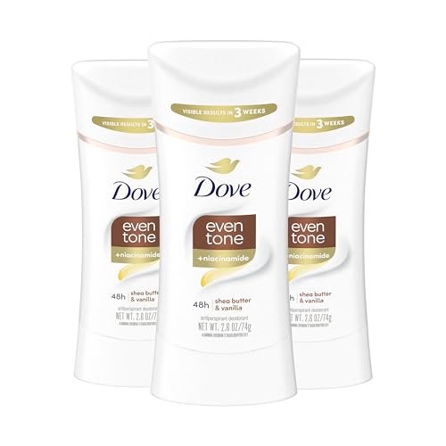 Dove Antitranspirant-Deodorant Stick Even Tone Shea Butter & Vanilla 3er-Pack – 48h Schutz vor Schweiß und Geruch & Hautregeneration mit Niacinamid, sichtbare Ergebnisse in 3 Wochen, 2,6 oz