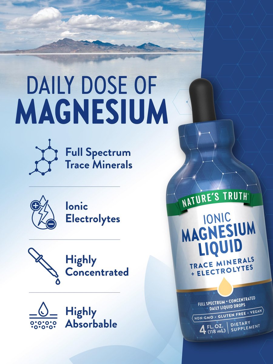 Nature's Truth Ionische Magnesium Flüssigkeitstropfen mit Elektrolyten & Spurenelementen - 200 mg, 118 ml - Vegan, Nicht-GVO & Glutenfrei
