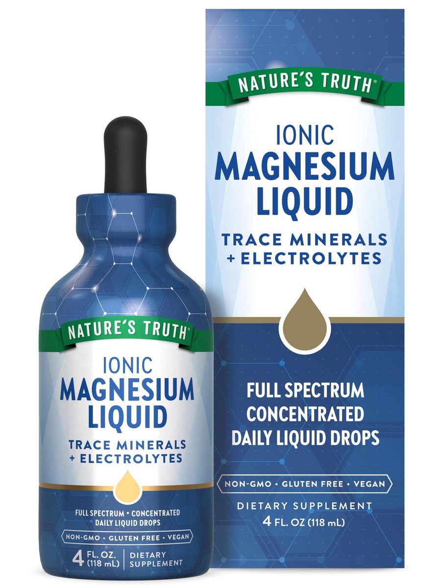 Nature's Truth Ionische Magnesium Flüssigkeitstropfen mit Elektrolyten & Spurenelementen - 200 mg, 118 ml - Vegan, Nicht-GVO & Glutenfrei