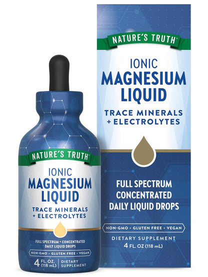 Nature's Truth Ionische Magnesium Flüssigkeitstropfen mit Elektrolyten & Spurenelementen - 200 mg, 118 ml - Vegan, Nicht-GVO & Glutenfrei