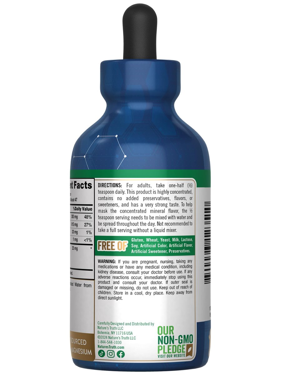 Nature's Truth Ionische Magnesium Flüssigkeitstropfen mit Elektrolyten & Spurenelementen - 200 mg, 118 ml - Vegan, Nicht-GVO & Glutenfrei