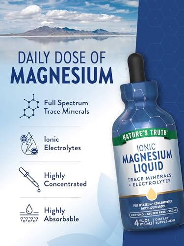 Nature's Truth Ionische Magnesium Flüssigkeitstropfen mit Elektrolyten & Spurenelementen - 200 mg, 118 ml - Vegan, Nicht-GVO & Glutenfrei