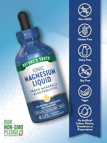 Nature's Truth Ionische Magnesium Flüssigkeitstropfen mit Elektrolyten & Spurenelementen - 200 mg, 118 ml - Vegan, Nicht-GVO & Glutenfrei