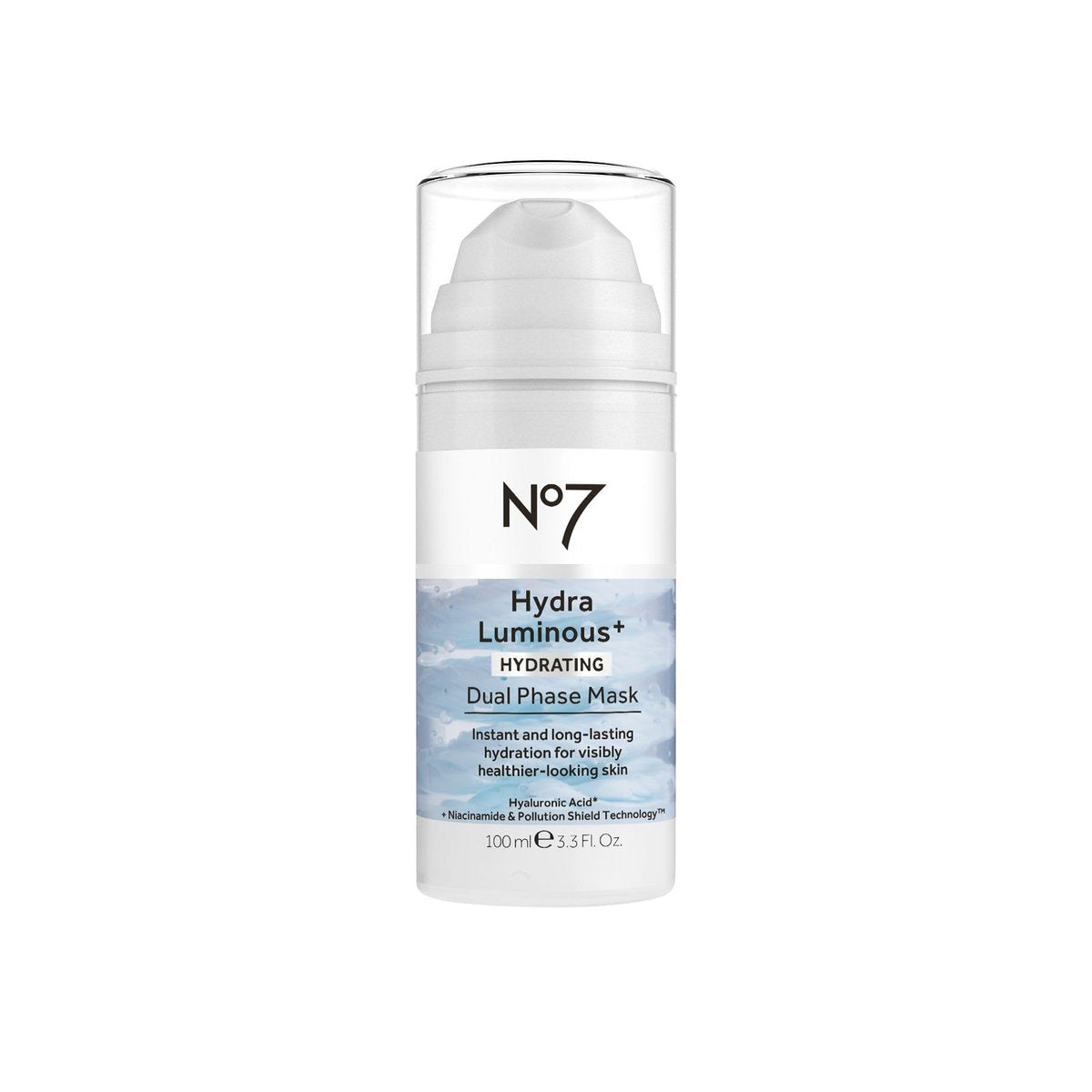 No7 HydraLuminous+ Hydrierende Zweiphasen-Gesichtsmaske über Nacht – mit Hyaluronsäure & Niacinamid für Hautbarriere-Reparatur & strahlenden Teint (100 ml)