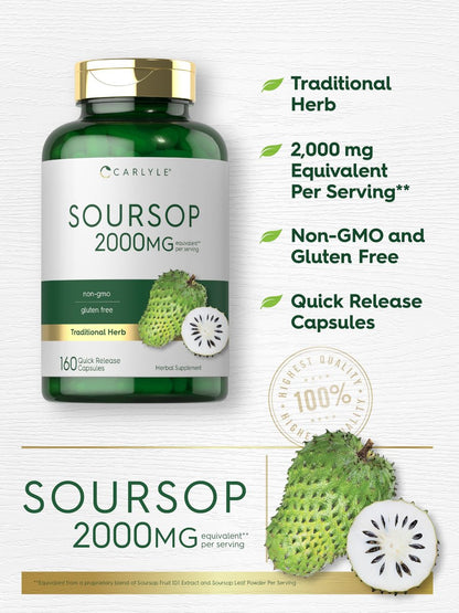 Carlyle Soursop Blätter | 160 Kapseln | Traditionelles Kräuterpräparat | Non GMO, Glutenfrei