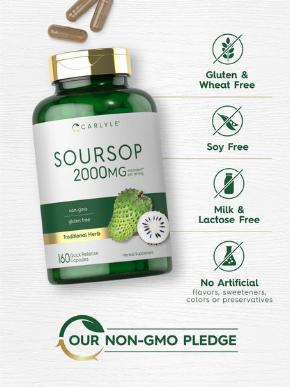 Carlyle Soursop Blätter | 160 Kapseln | Traditionelles Kräuterpräparat | Non GMO, Glutenfrei