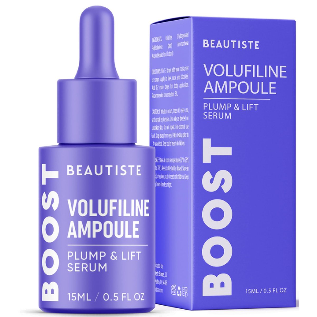 BOOST 100% Reines Volufiline Serum – Sofortige Feuchtigkeitsversorgung & Fülle für sichtbar prallere Haut – Anti-Aging-Ampulle gegen Volumenverlust – Koreanische Hautpflege für Gesicht, Hals & Dekolleté, 15 ml