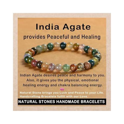 AD Beads Handgefertigtes Edelstein-Dehnbares Armband aus indischem Achat – 6mm Kristall-Heilarmband für Unisex