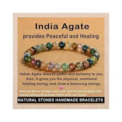 AD Beads Handgefertigtes Edelstein-Dehnbares Armband aus indischem Achat – 6mm Kristall-Heilarmband für Unisex