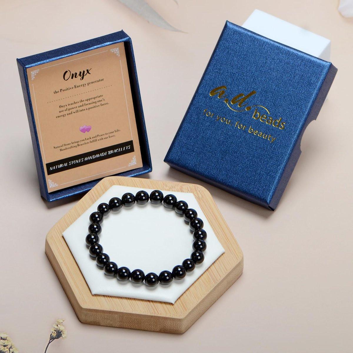 AD Beads Handgefertigtes Edelstein-Dehnarmband – Schwarzer Onyx 6mm, Kristall-Heilenergie, Unisex