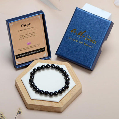 AD Beads Handgefertigtes Edelstein-Dehnarmband – Schwarzer Onyx 6mm, Kristall-Heilenergie, Unisex
