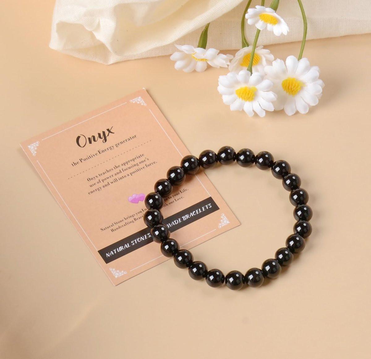 AD Beads Handgefertigtes Edelstein-Dehnarmband – Schwarzer Onyx 6mm, Kristall-Heilenergie, Unisex