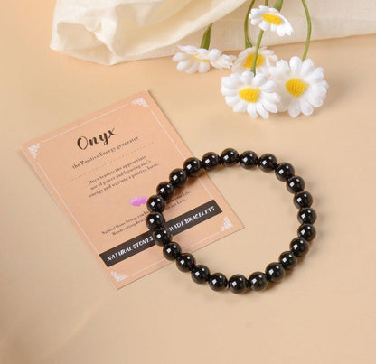 AD Beads Handgefertigtes Edelstein-Dehnarmband – Schwarzer Onyx 6mm, Kristall-Heilenergie, Unisex