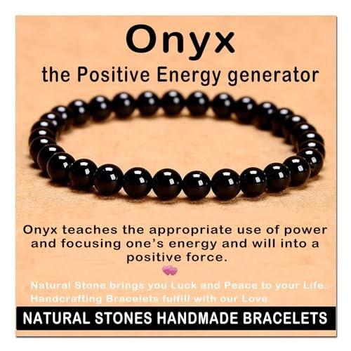 AD Beads Handgefertigtes Edelstein-Dehnarmband – Schwarzer Onyx 6mm, Kristall-Heilenergie, Unisex