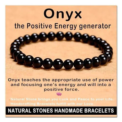 AD Beads Handgefertigtes Edelstein-Dehnarmband – Schwarzer Onyx 6mm, Kristall-Heilenergie, Unisex