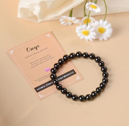AD Beads Handgefertigtes Edelstein-Dehnarmband – Schwarzer Onyx 6mm, Kristall-Heilenergie, Unisex