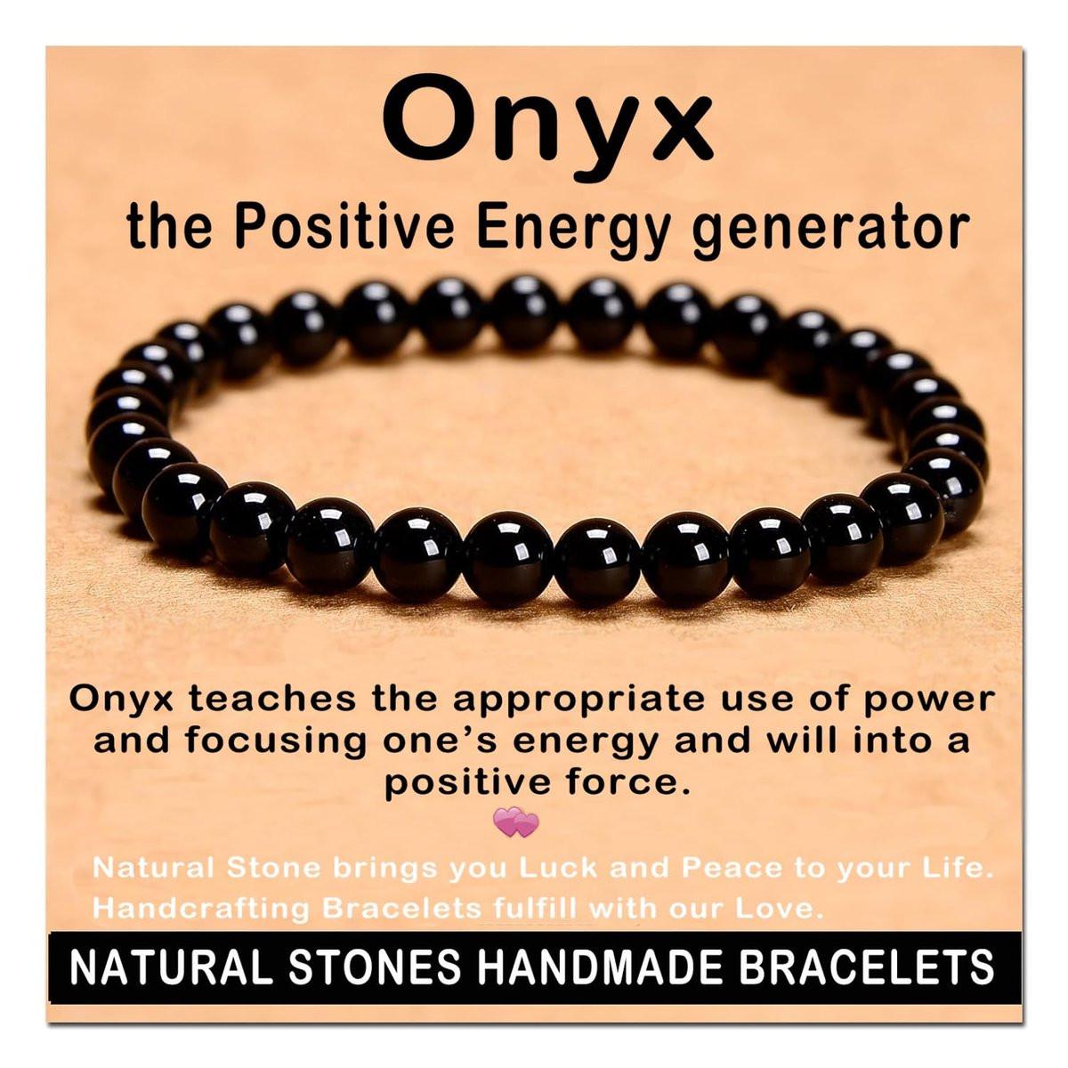 AD Beads Handgefertigtes Edelstein-Dehnarmband – Schwarzer Onyx 6mm, Kristall-Heilenergie, Unisex