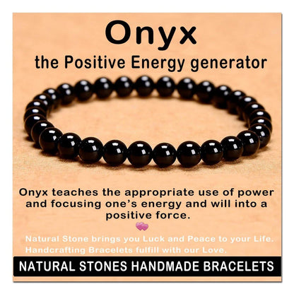 AD Beads Handgefertigtes Edelstein-Dehnarmband – Schwarzer Onyx 6mm, Kristall-Heilenergie, Unisex
