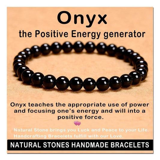 AD Beads Handgefertigtes Edelstein-Dehnarmband – Schwarzer Onyx 6mm, Kristall-Heilenergie, Unisex
