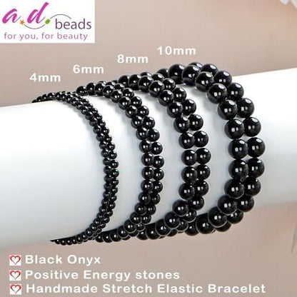 AD Beads Handgefertigtes Edelstein-Dehnarmband – Schwarzer Onyx 6mm, Kristall-Heilenergie, Unisex