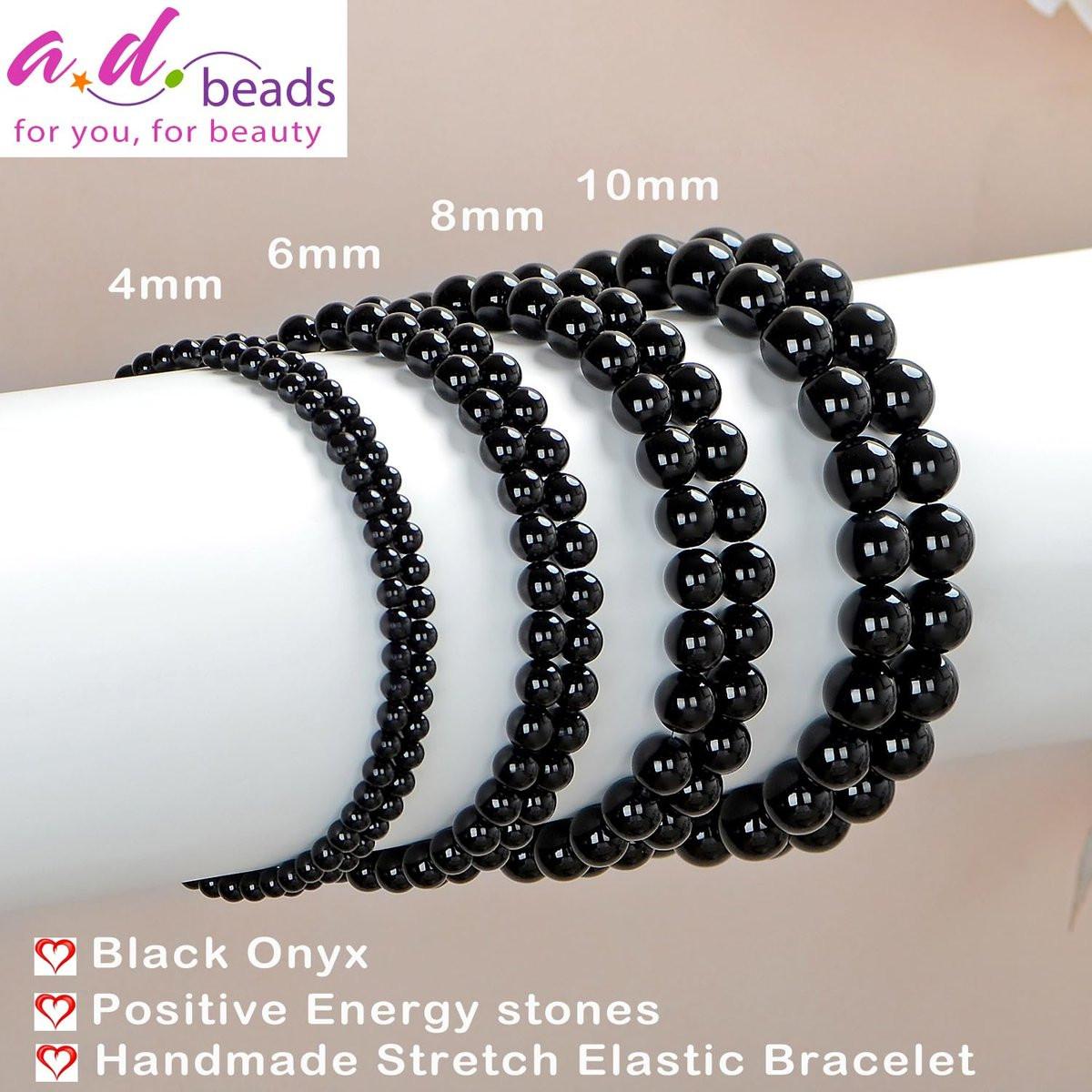 AD Beads Handgefertigtes Edelstein-Dehnarmband – Schwarzer Onyx 6mm, Kristall-Heilenergie, Unisex