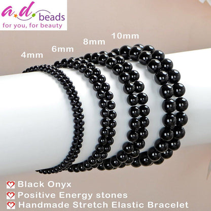 AD Beads Handgefertigtes Edelstein-Dehnarmband – Schwarzer Onyx 6mm, Kristall-Heilenergie, Unisex