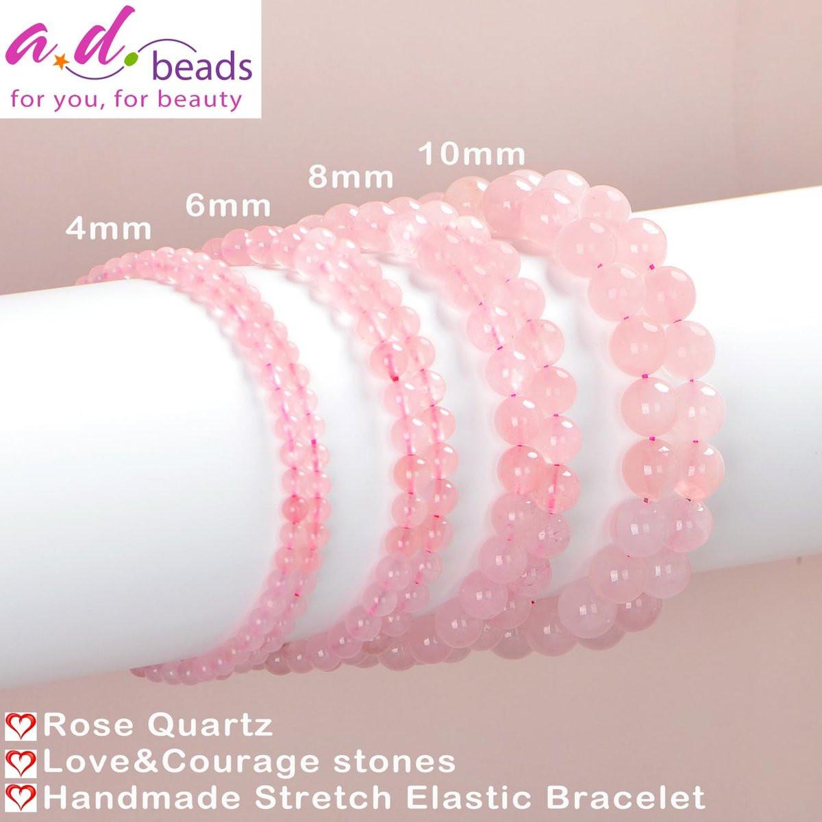 AD Beads Handgefertigtes Rosenquarz-Armband, 6mm, Edelstein-Heilarmband, Unisex – Natürliche Schönheit & spirituelle Essenz