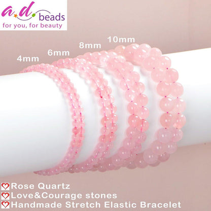 AD Beads Handgefertigtes Rosenquarz-Armband, 6mm, Edelstein-Heilarmband, Unisex – Natürliche Schönheit & spirituelle Essenz