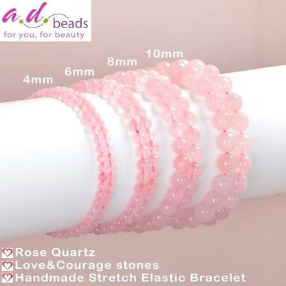 AD Beads Handgefertigtes Rosenquarz-Armband, 6mm, Edelstein-Heilarmband, Unisex – Natürliche Schönheit & spirituelle Essenz