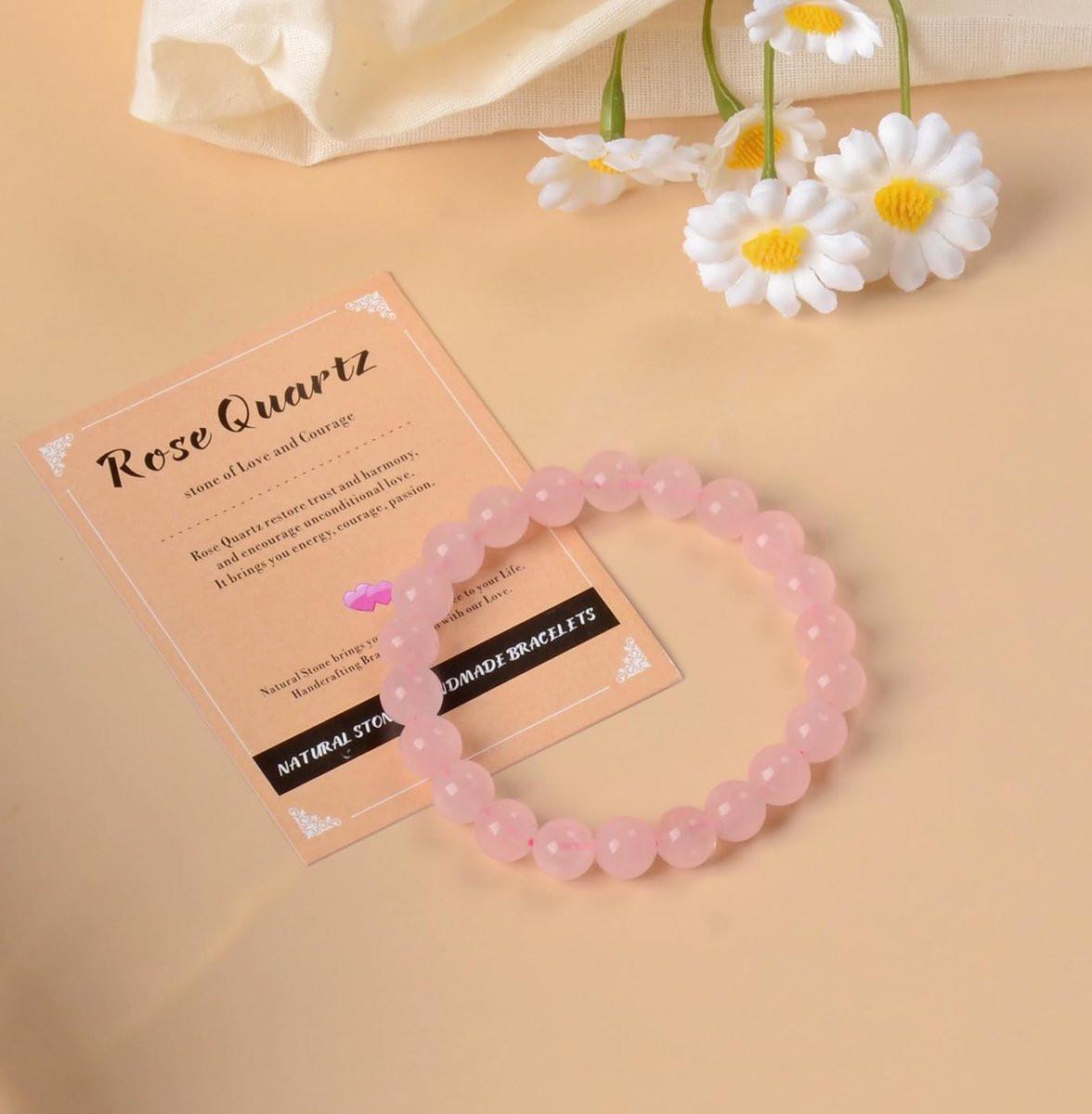 AD Beads Handgefertigtes Rosenquarz-Armband, 6mm, Edelstein-Heilarmband, Unisex – Natürliche Schönheit & spirituelle Essenz