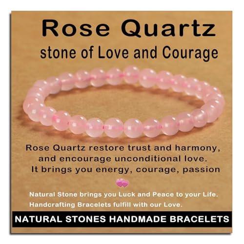 AD Beads Handgefertigtes Rosenquarz-Armband, 6mm, Edelstein-Heilarmband, Unisex – Natürliche Schönheit & spirituelle Essenz