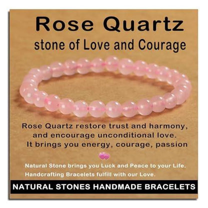 AD Beads Handgefertigtes Rosenquarz-Armband, 6mm, Edelstein-Heilarmband, Unisex – Natürliche Schönheit & spirituelle Essenz