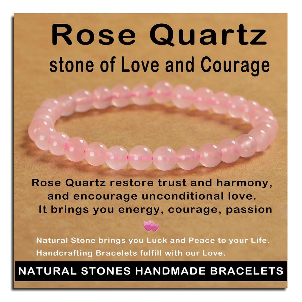AD Beads Handgefertigtes Rosenquarz-Armband, 6mm, Edelstein-Heilarmband, Unisex – Natürliche Schönheit & spirituelle Essenz