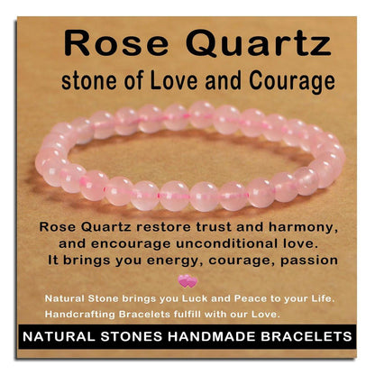 AD Beads Handgefertigtes Rosenquarz-Armband, 6mm, Edelstein-Heilarmband, Unisex – Natürliche Schönheit & spirituelle Essenz