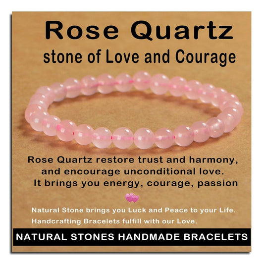 AD Beads Handgefertigtes Rosenquarz-Armband, 6mm, Edelstein-Heilarmband, Unisex – Natürliche Schönheit & spirituelle Essenz