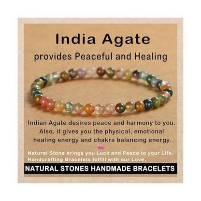 AD Beads Handgefertigtes Edelstein-Armband aus Indian Achat – Dehnbares elastisches Armband für Heilung, Reiki und spirituelle Energie – Unisex, 4 mm Perlen
